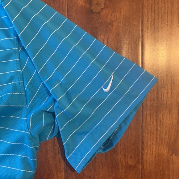 Nike Golf Turquoise Blue White Striped Men's Classic Polo Shirt Size XL silky - Picture 4 of 10